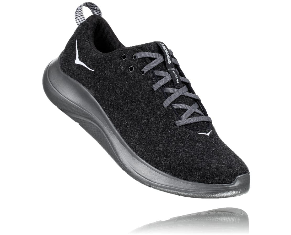 Hoka One One Hupana Flow Wool Philippines - Men's Wide Running Shoes - Black / Dark Grey | NI5017893